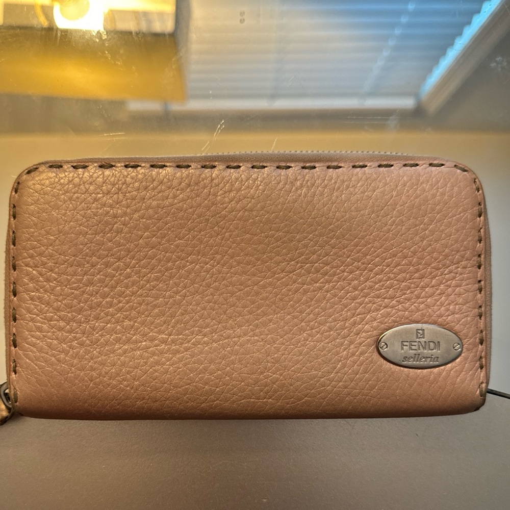 Sold! Fendi Selleria Light Pink Calfskin Leather Zip Around Long Wallet Italy